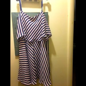 White with blue and red stripe sun dress